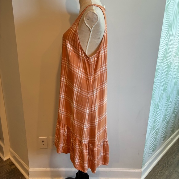 A.N.A. Orange Plaid High-Low Hem Dress Large Preppy Beach Flowy Lightweight - Picture 4 of 12